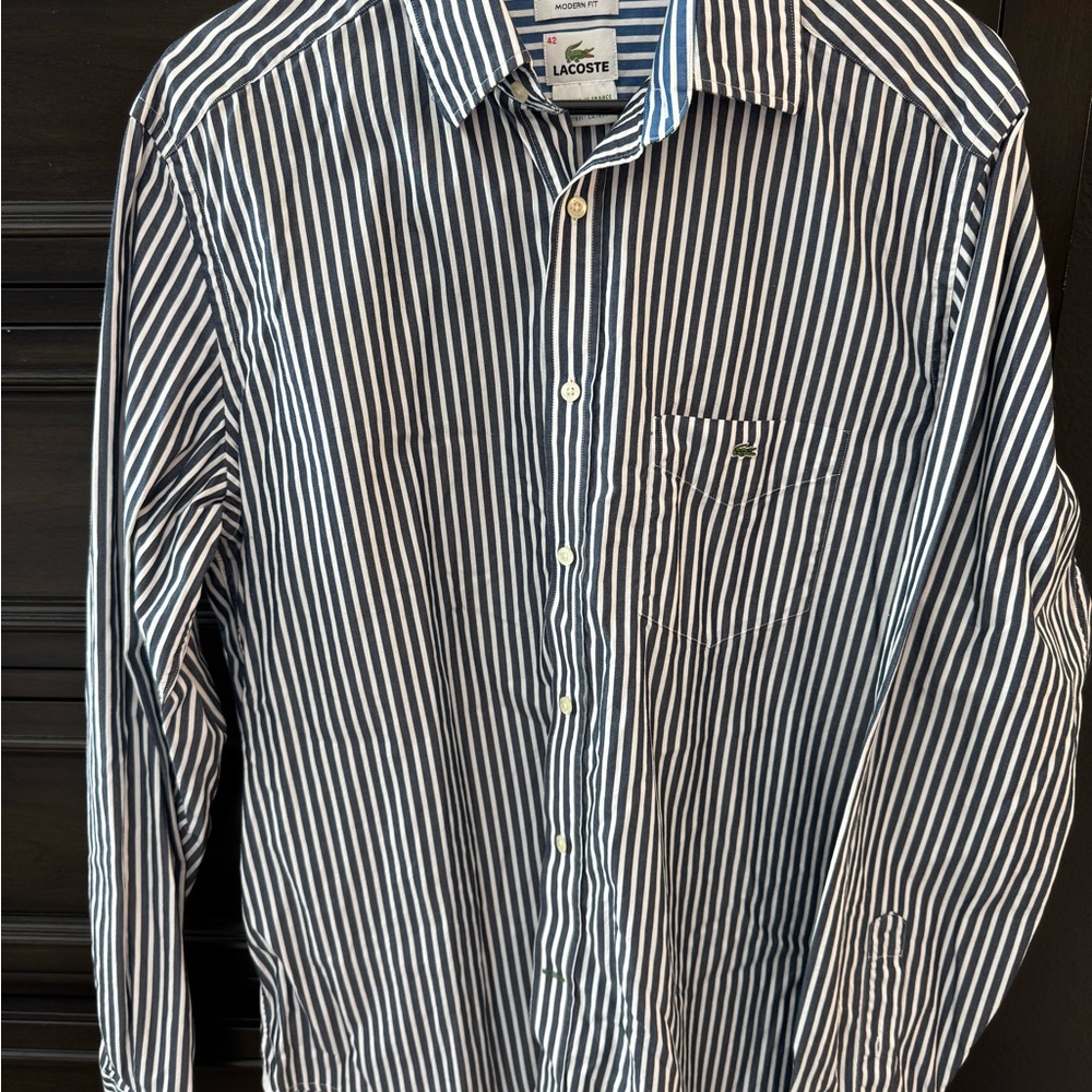 Lacoste Blue and White Striped Men's Shirt